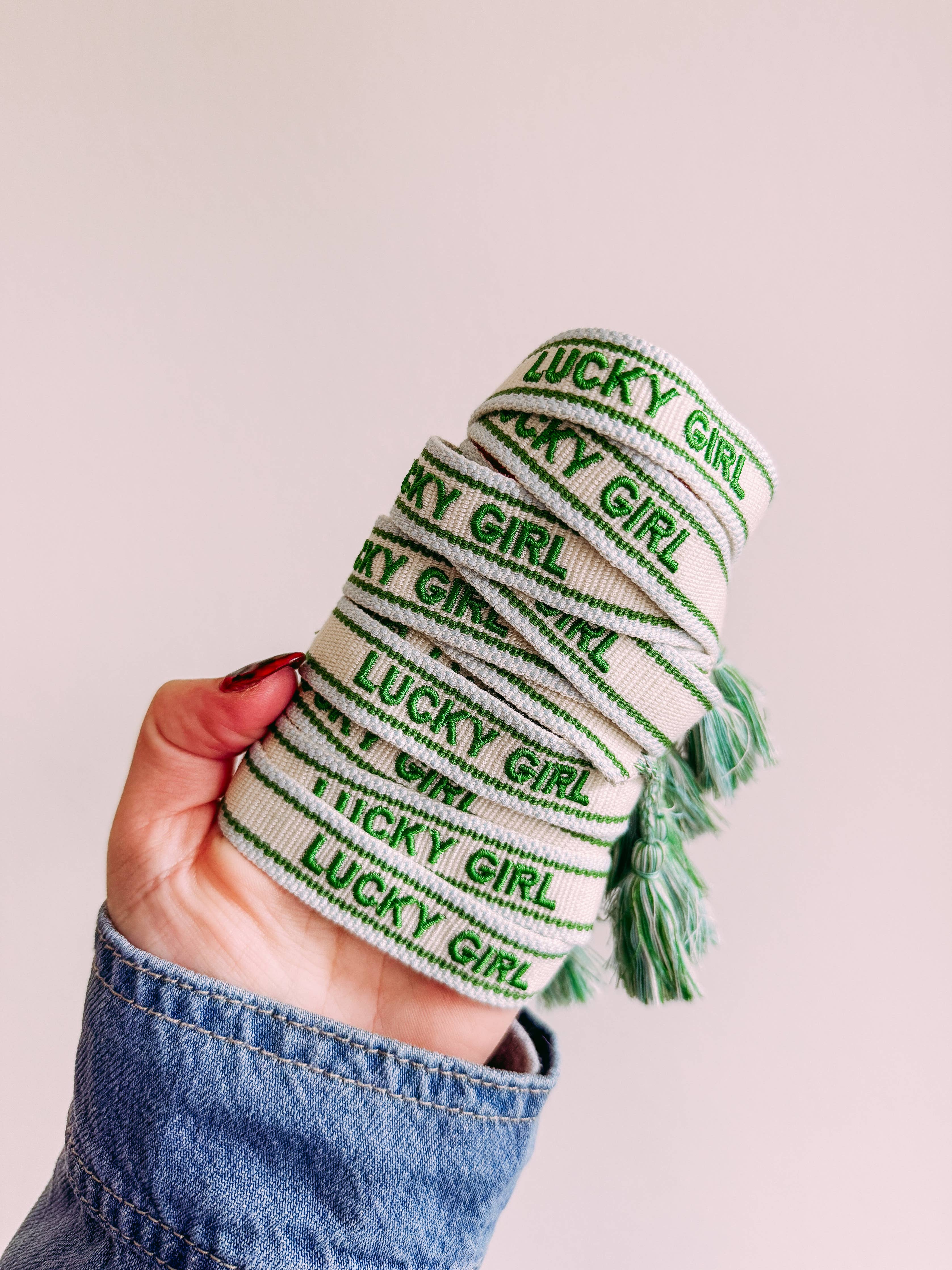Lucky girl embroidered bracelet