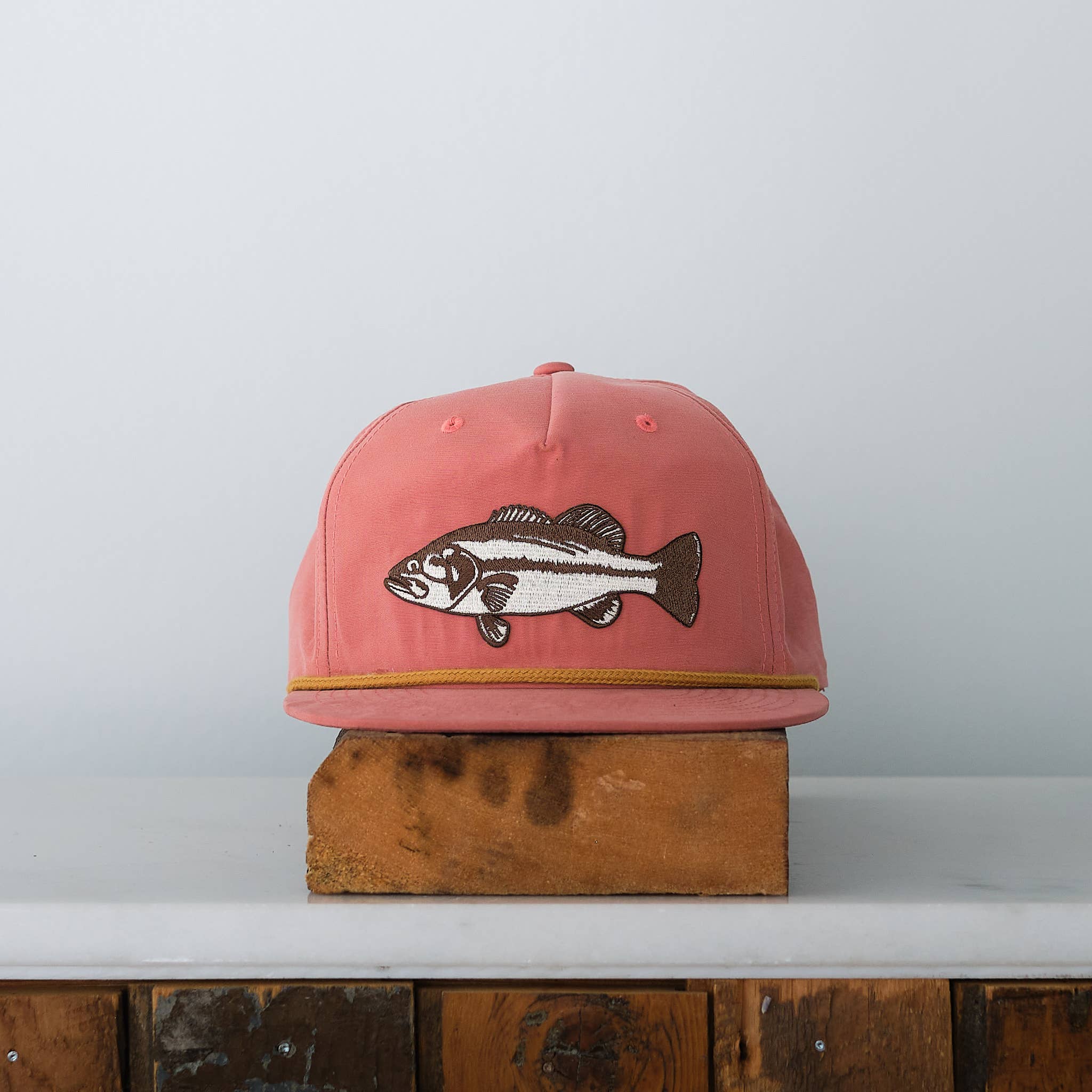 Bass Fish Patch Snap back cap, Khaki Salmon